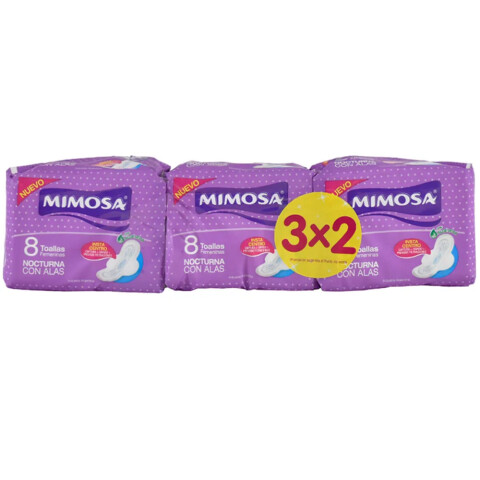 Toallitas Femeninas mimosa Nocturnas C/Alas x8 Lleve 3 Pague 2 Toallitas Femeninas mimosa Nocturnas C/Alas x8 Lleve 3 Pague 2