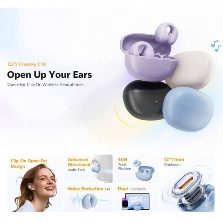AURICULARES INALAMBRICOS BLUETOOTH QCY CROSSKY C10 LILA AURICULARES INALAMBRICOS BLUETOOTH QCY CROSSKY C10 LILA