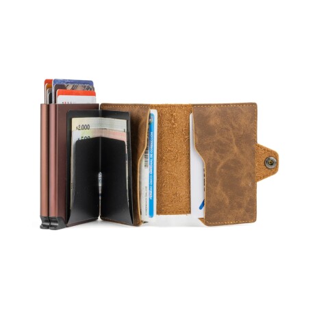 Billetera Baleine Double Kansas en Aluminio y Cuero con Protección RFID Light Brown