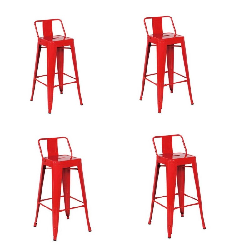 Taburete Tolix Pack 4 unidades En Metal Con Respaldo Rojo