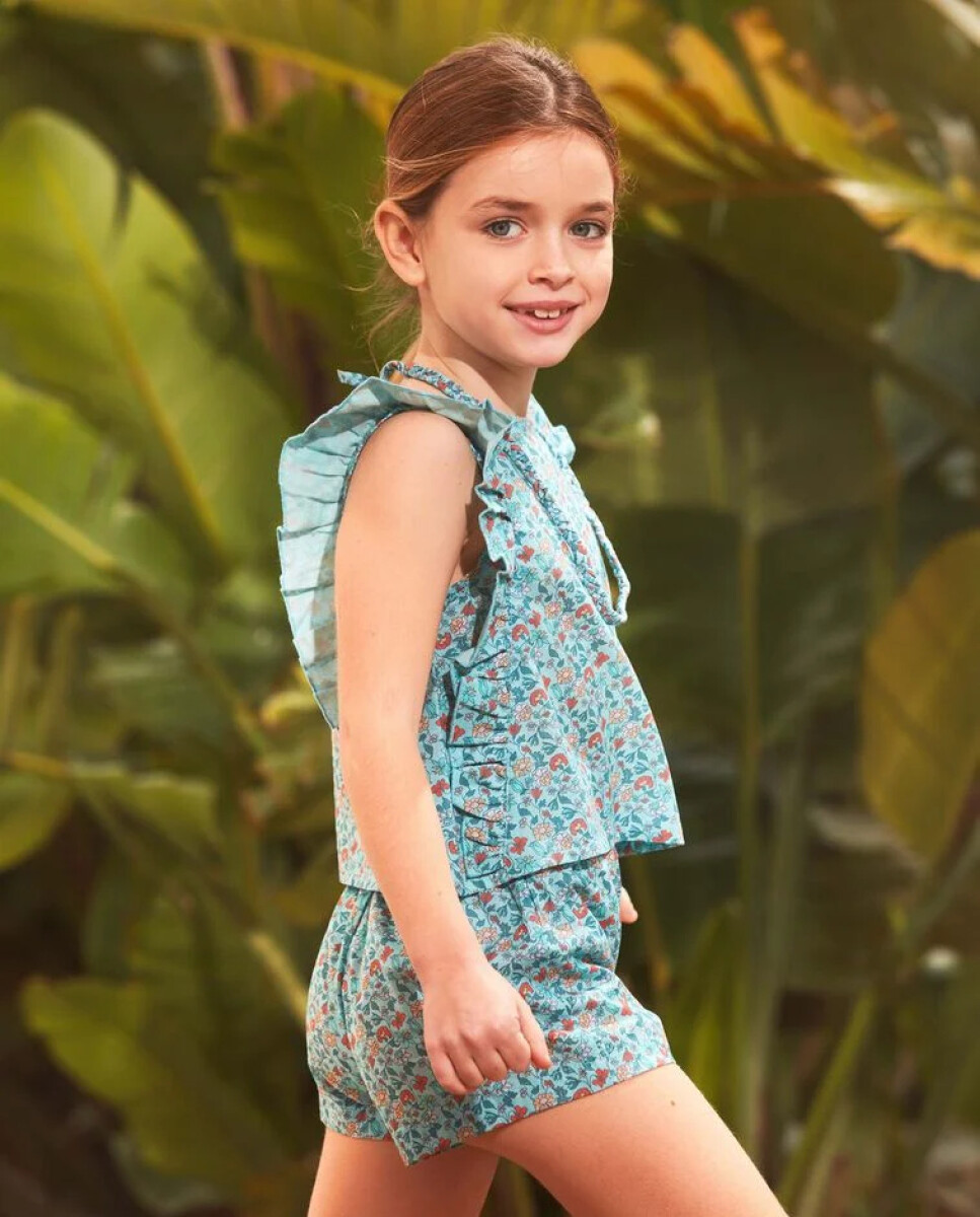 Blusa De Flores - Azul Claro 