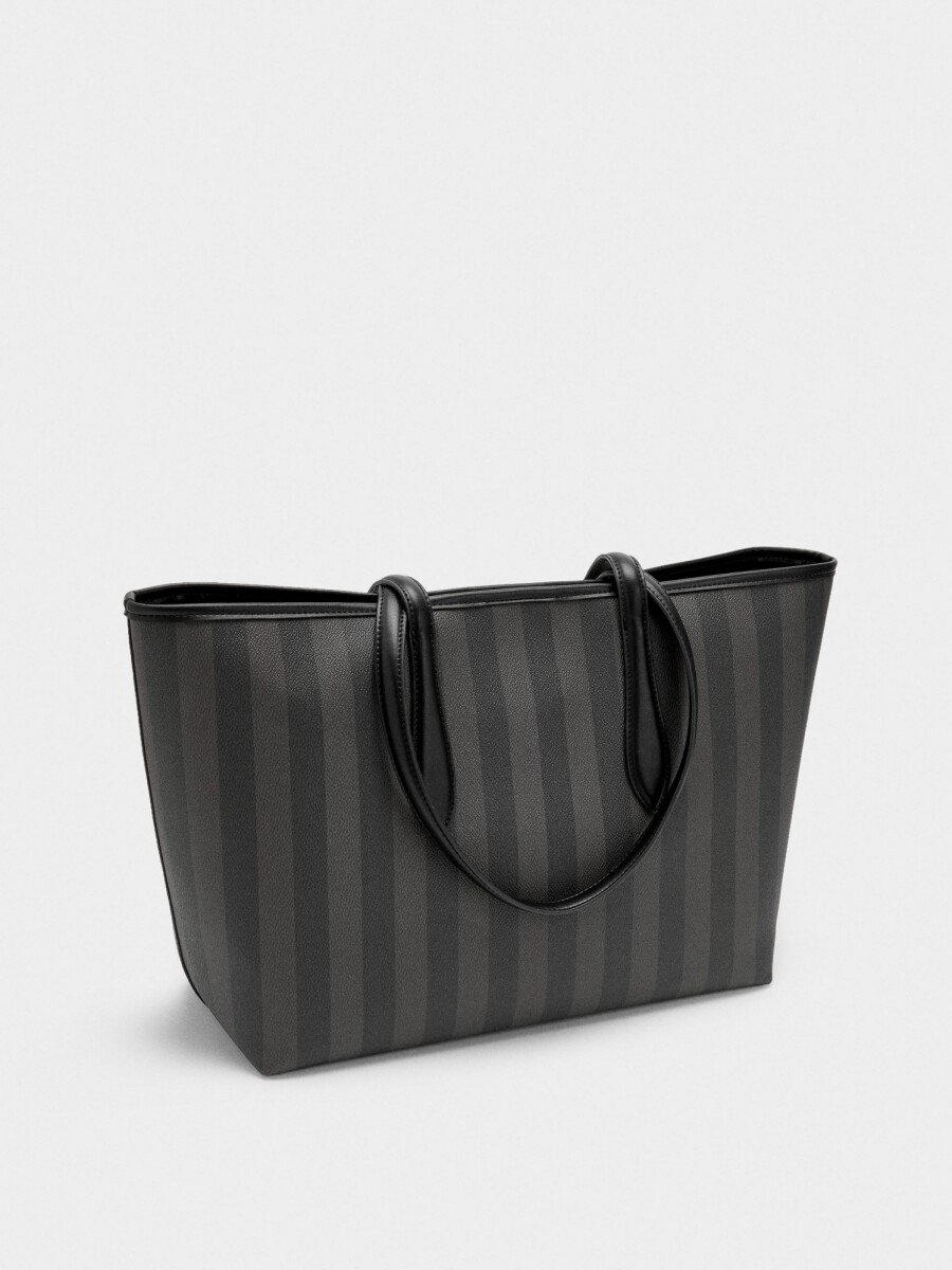 Bolso Shopper A Rayas Con Bolsa Extraíble negro