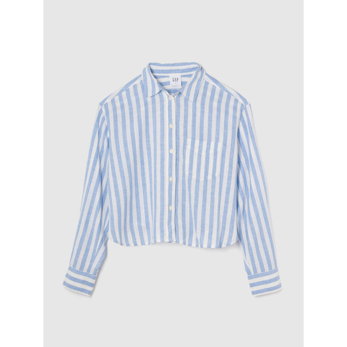 V-LS CROPPED LINEN SHIRT - BLUE WHITE STRIPE 