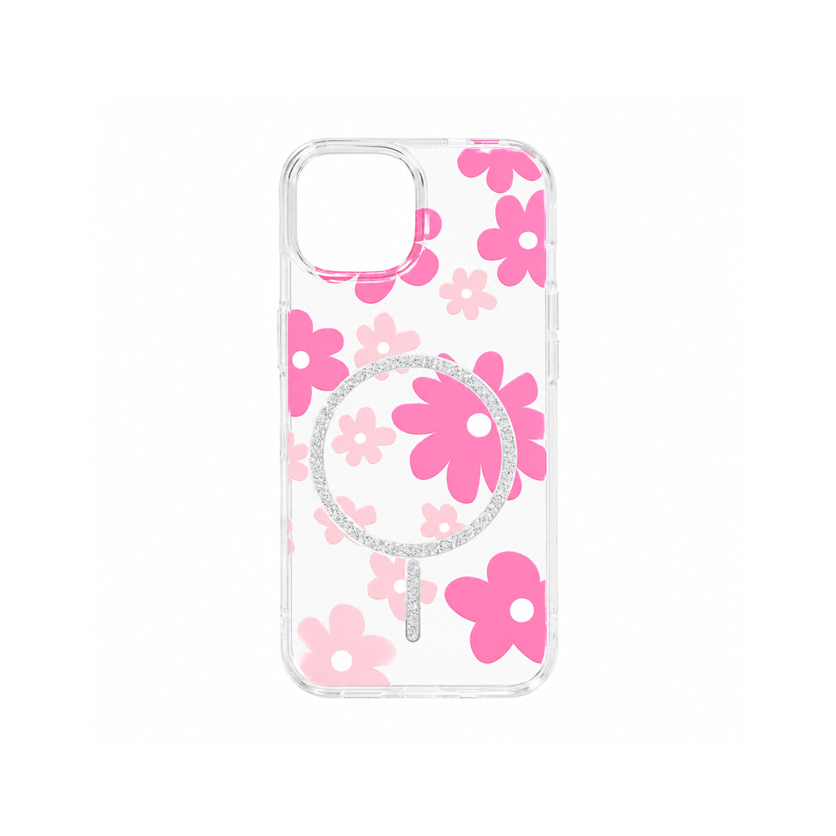 Protector para iPhone 15 diseño de flores color fucsia 