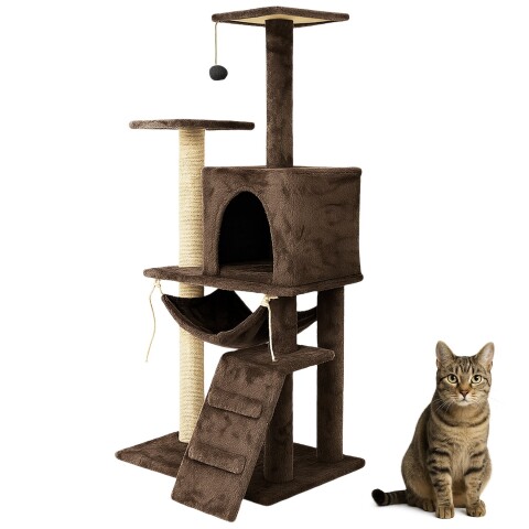 Gimnasio Rascador Para Gato Torre Casa Hamaca Escalera Variante Color Marron