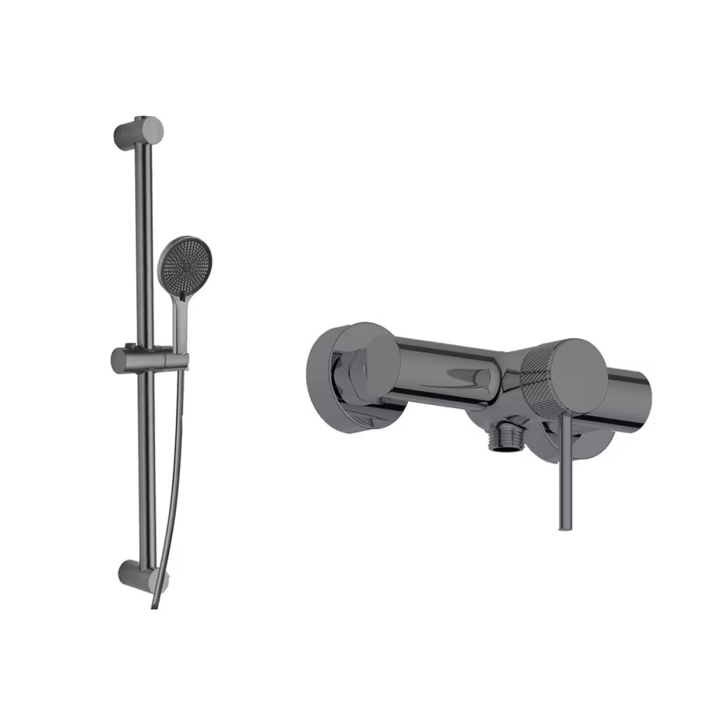Monocomando de ducha grafito con barra teléfono y flexible Monocomando De Ducha Grafito Con Barra Teléfono Y Flexible