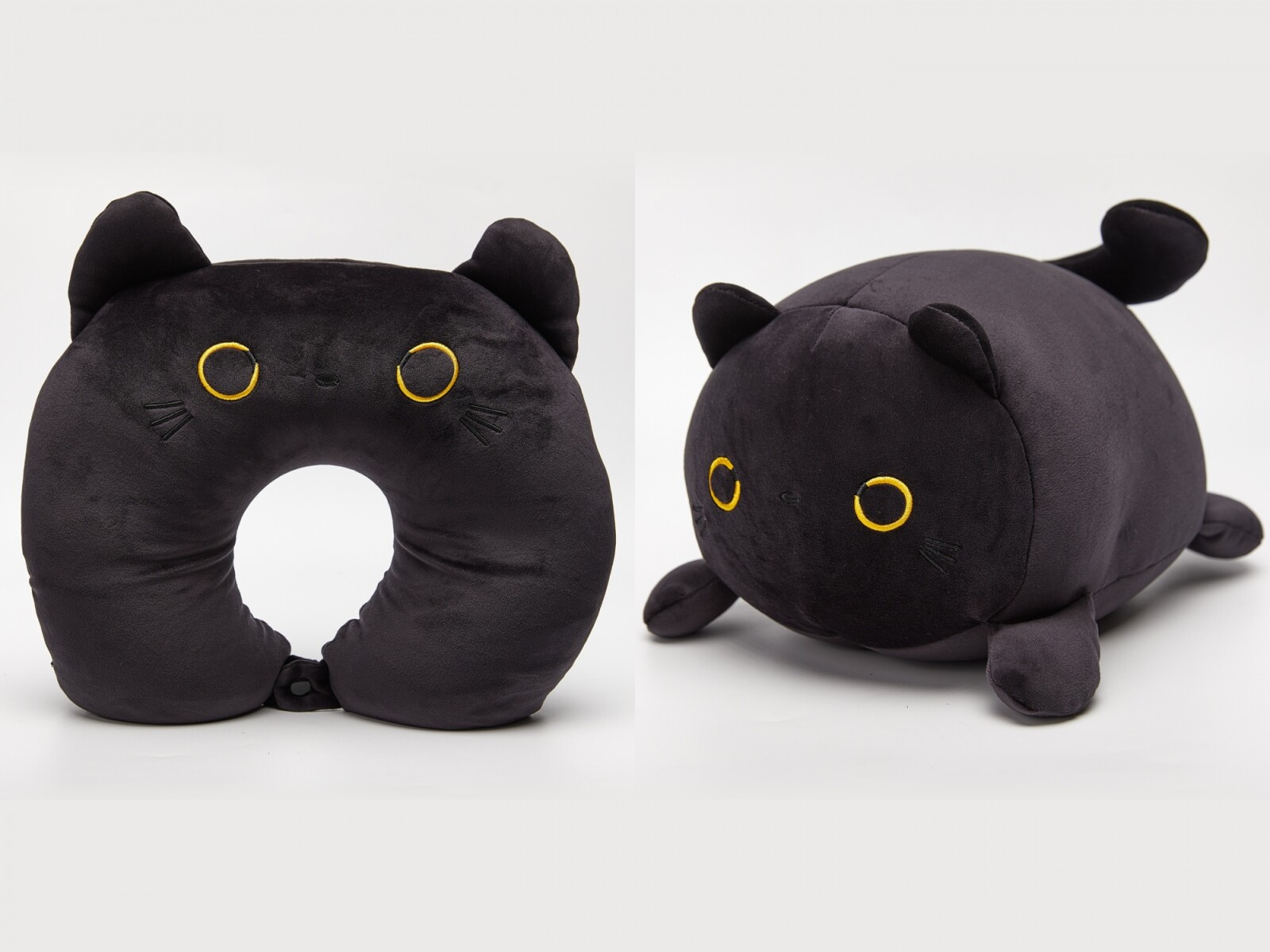 ALMOHADA DE CUELLO Y PELUCHE 2 EN 1 CON FORMA DE U DE PARTÍCULAS (GATO NEGRO) 