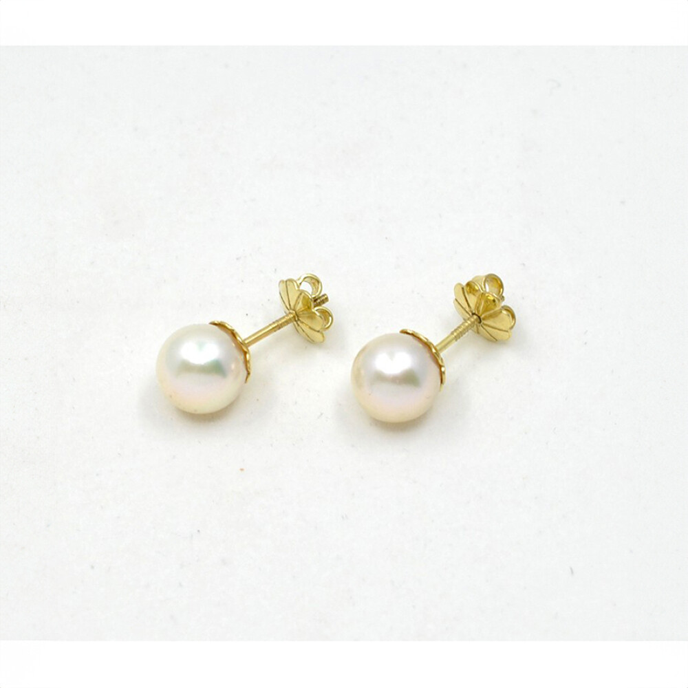 8,5 mm Caravanas en Oro 18 K Con Perlas 8,5 mm Caravanas en Oro 18 K Con Perlas