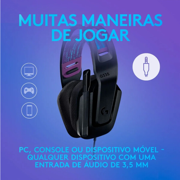 Vincha Gamer Logitech G335 3.5mm Micrófono Cable NEGRO