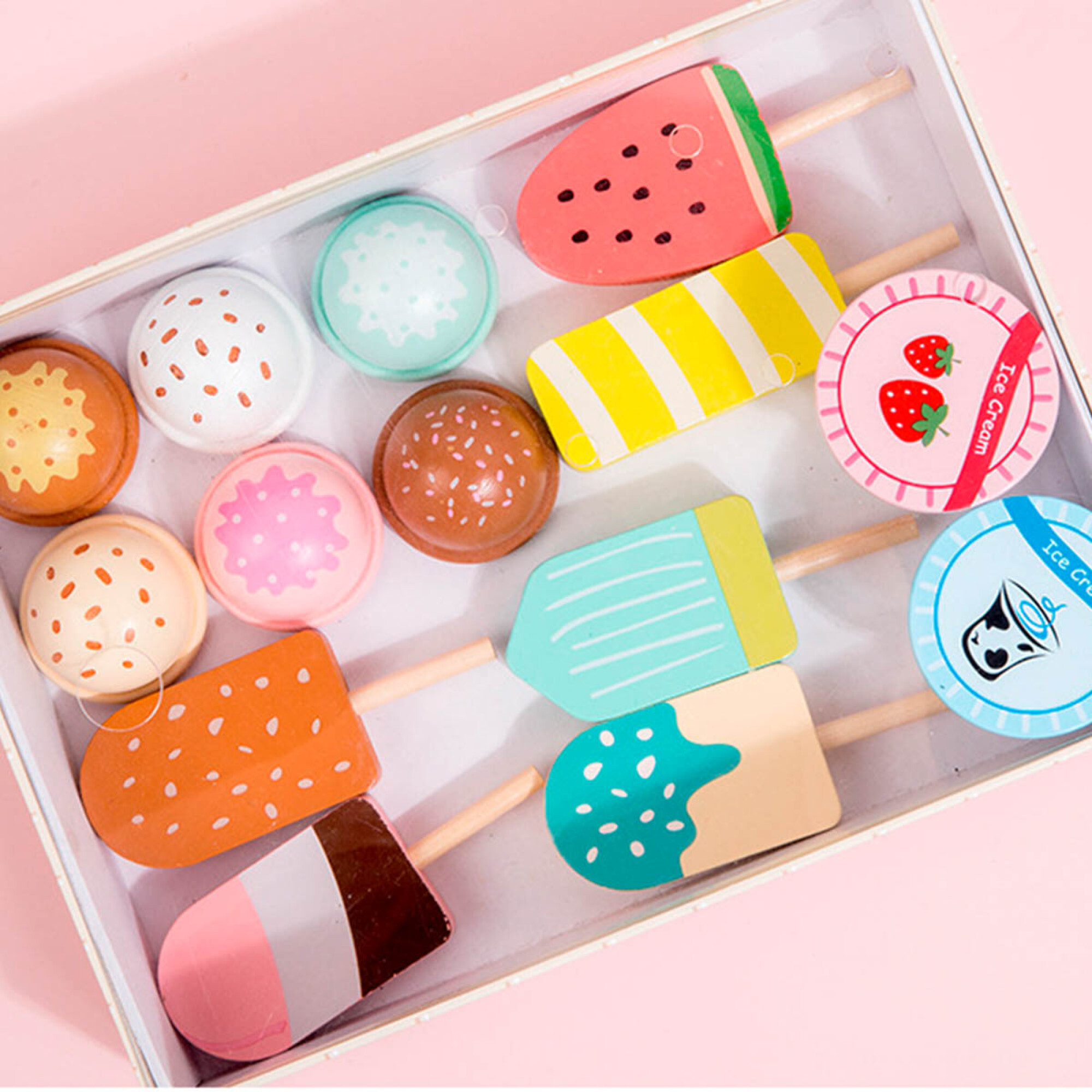 Puesto De Helados De Madera Con 6 Piezas De Juguetes – Juego De Rol Montessori Para Niños De 2 A 6 Años, Con Soporte Para Exhibir Los Sabores