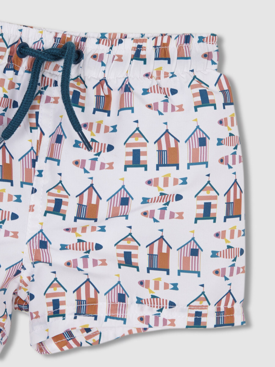 Traje De Baño Estampado Casitas Blanco Roto