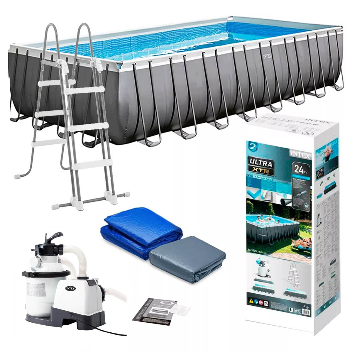 Piscina Intex Estructural 31805 L 732x366x132 + Bomba - Gris Oscuro 