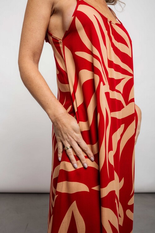 Vestido Daphne Print rojo y beige