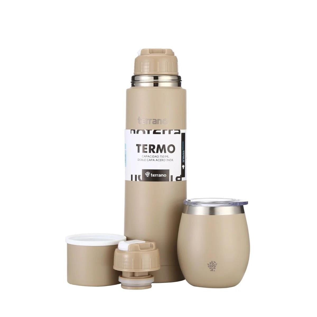 Kit Terrano Termo Bala + Mate con Tapa - BEIGE 