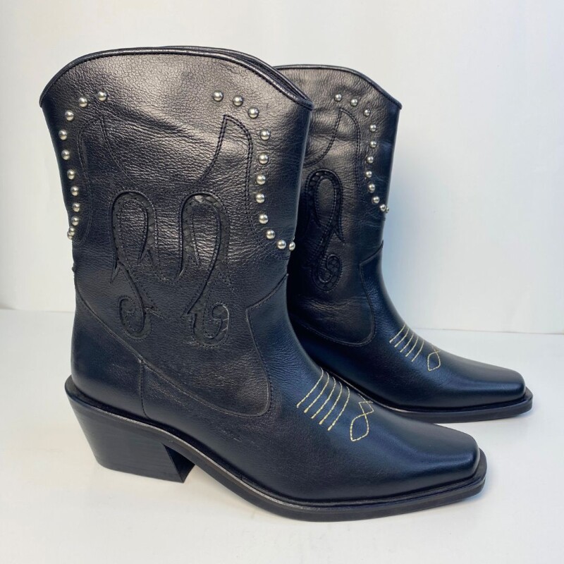 Bota Cuero Tejana con Tachas Negro