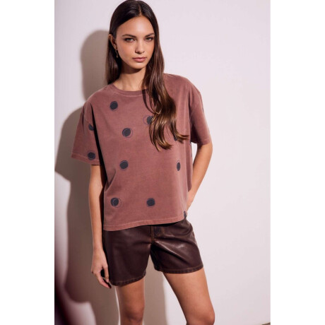 Remera Algodon Lunares Marron Marron
