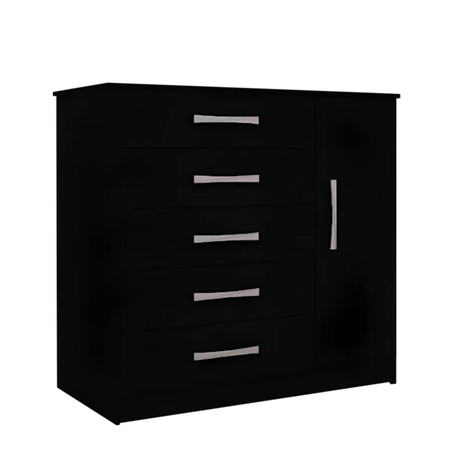 CÓMODA CAJONERA GUARDARROPA 5 CAJONES 1 PUERTA NEGRO