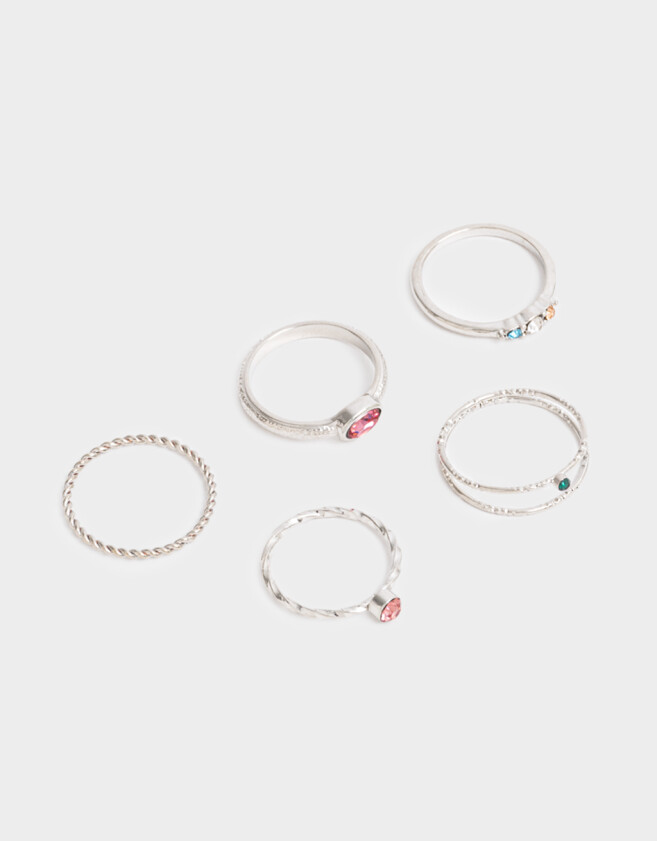 Sets Anillos Strass Anillos Sets De Metal - Plateado