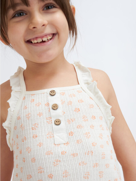 Camiseta en rib sin mangas con flores Crudo