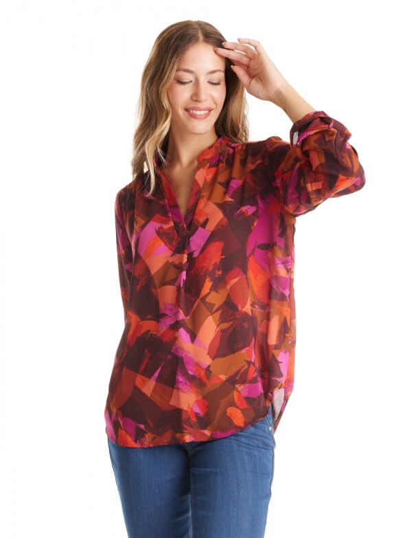 Blusa Gasa Print MULTI/MARRON