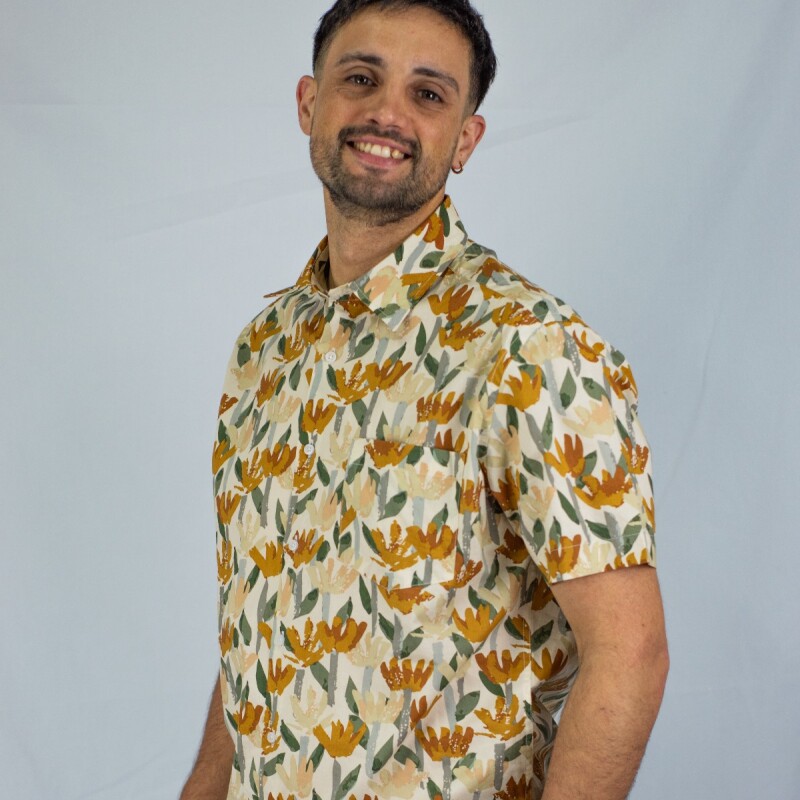 Camisa estampada Hawai Flower Beige