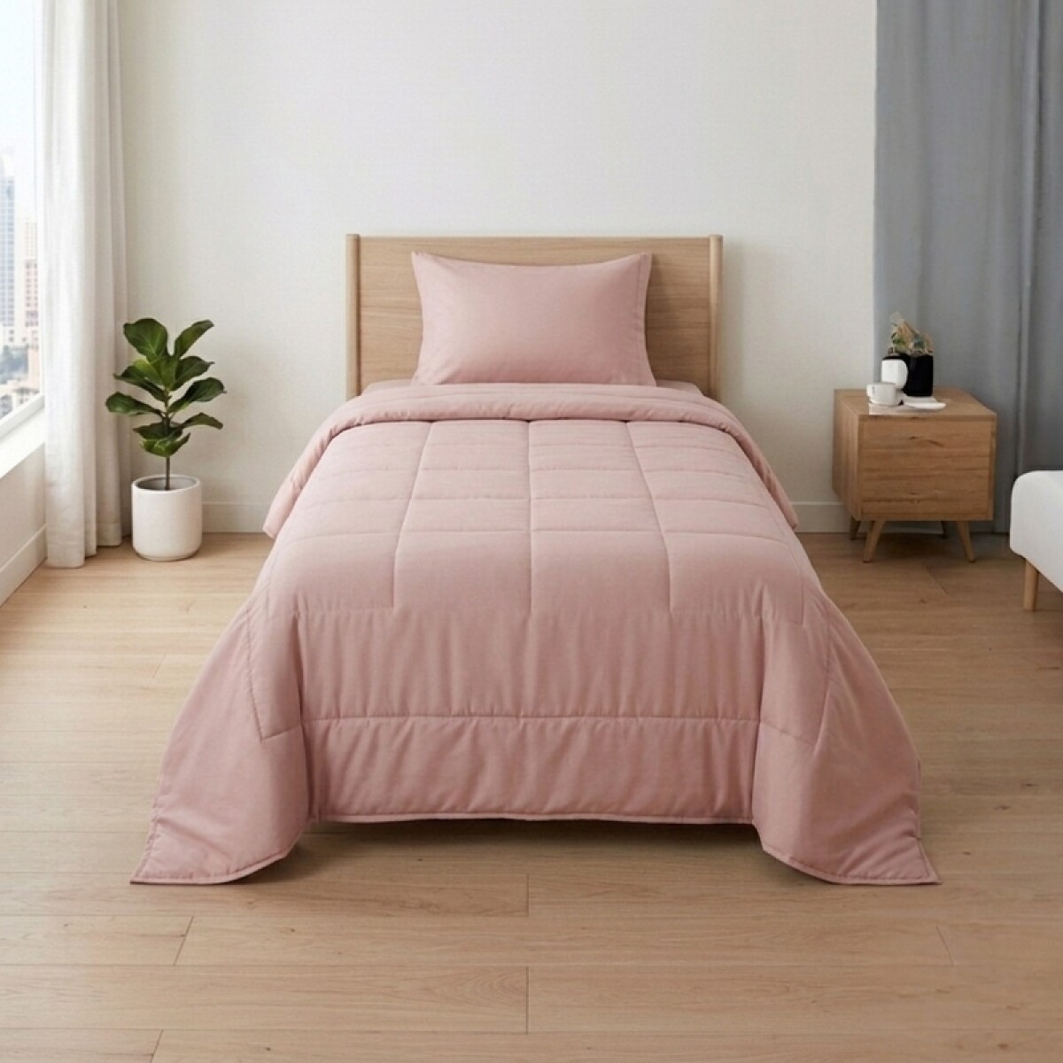 Acolchado 1 Plaza Doble Faz Microfibra Térmico 150 x 230cm - Rosa Salmón 