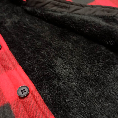 Campera Camisa Leñadora Cangurito Capucha Botones Rojo