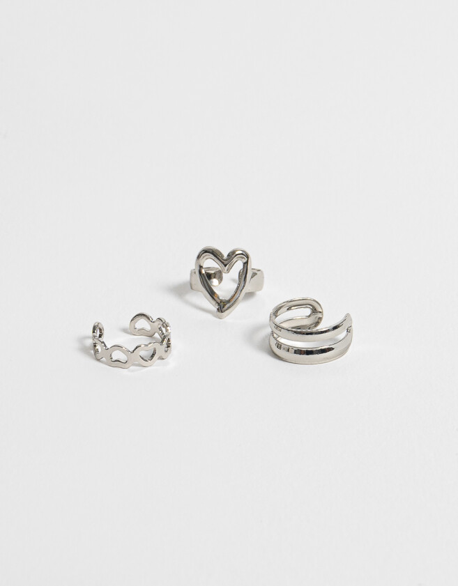 Bijou Cuff Con corazón Set De Earcuff - Plateado