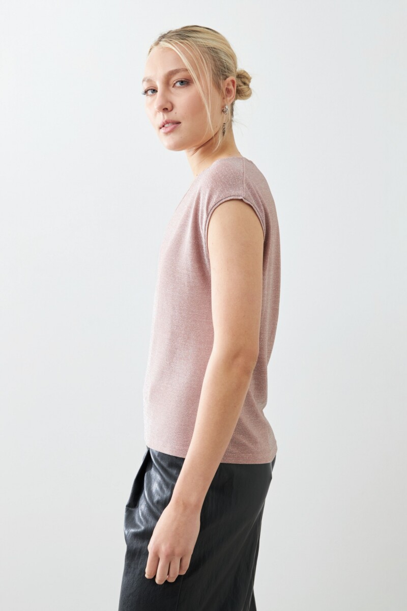 Blusa lurex escote V rosa