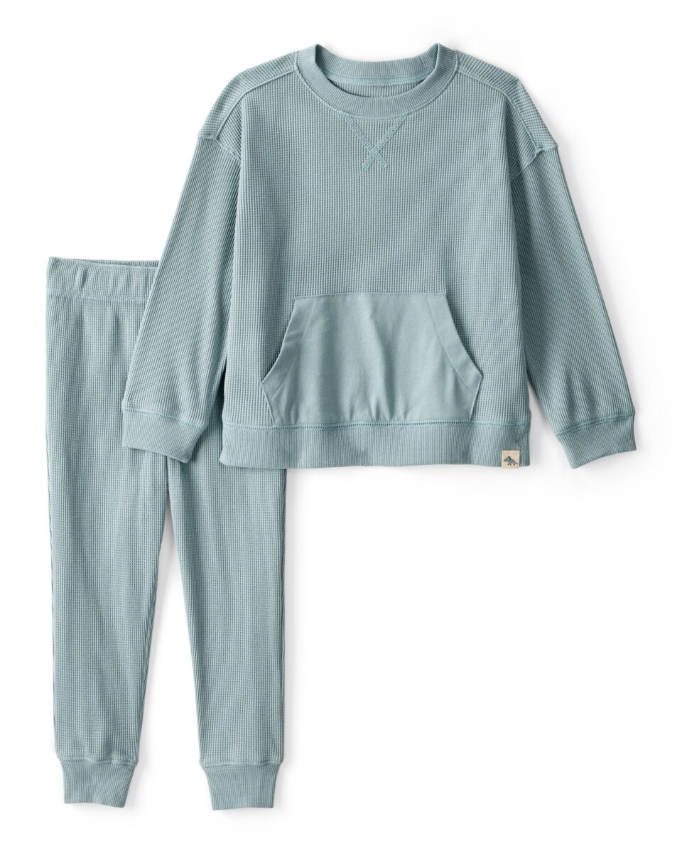 Set dos piezas de algodón, pantalón y remera, verde 