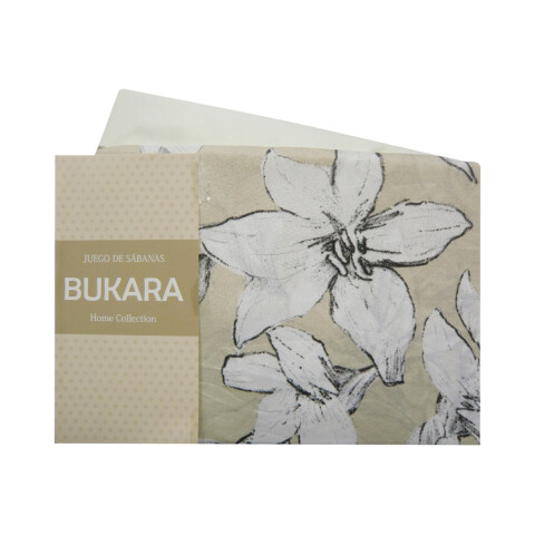 Juego Sábanas Queen Size Bukara 100% Microfibra 250 FLORES BEIGE