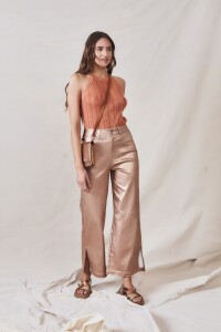 Top Halter Metalizado Ocre