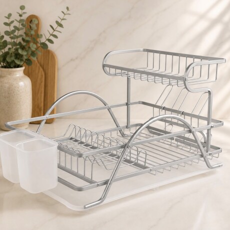 Escurridor de Platos de 2 Niveles con Bandeja y Porta Cubiertos – Aluminio Antióxido 47cm x 33cm x 28cm Escurridor de Platos de 2 Niveles con Bandeja y Porta Cubiertos – Aluminio Antióxido 47cm x 33cm x 28cm