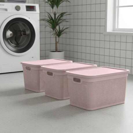 Set x3 Caja simil ratán 25 lts ROSADO