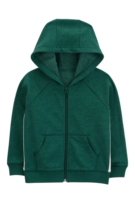 Campera de algodón con felpa, con franjas laterales, verde. Talles 2-5T Sin color