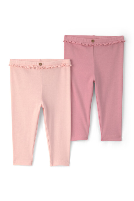 Pack dos pantalones de algodón, con volado, rosados Sin color