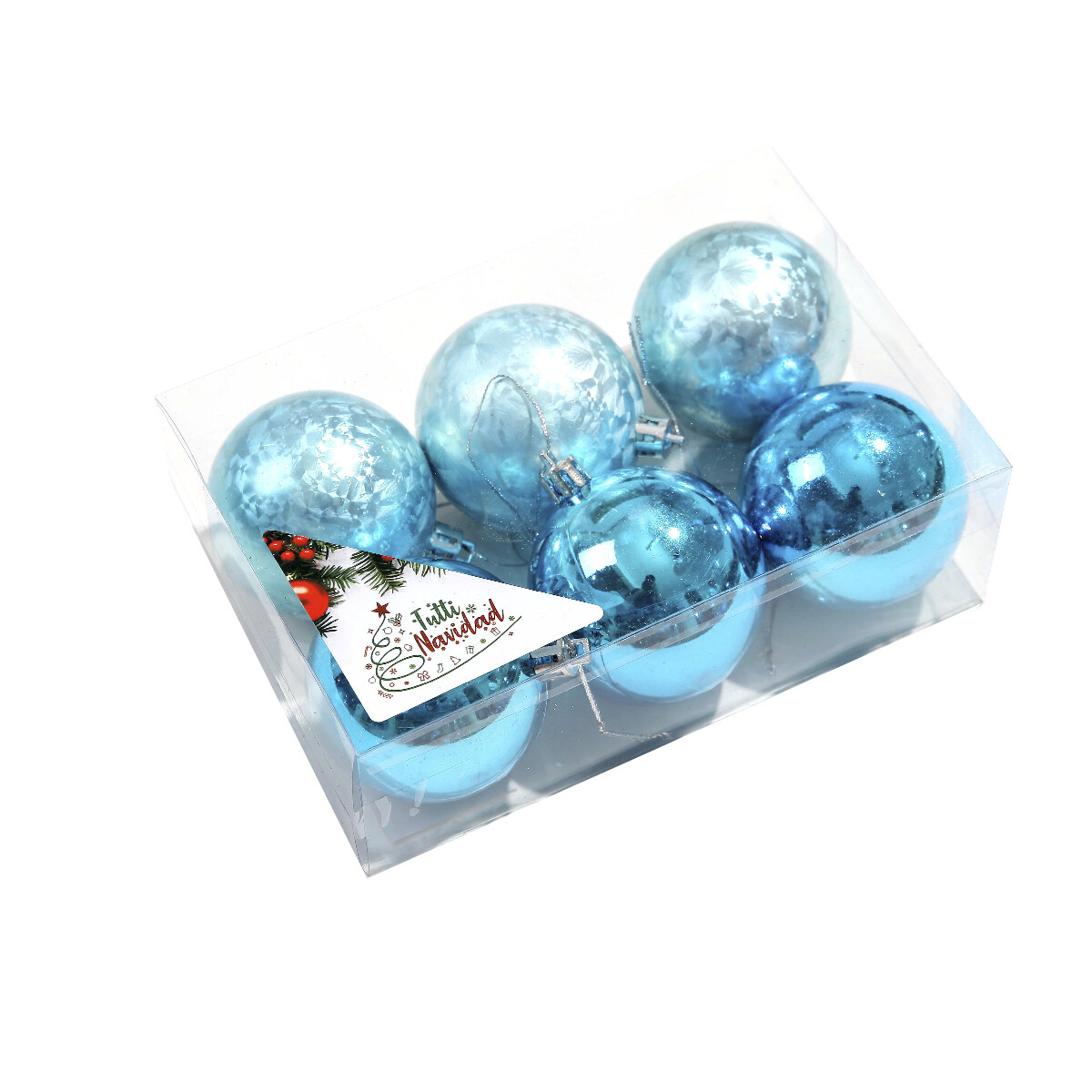 Esferas Metalizada Y Con Glitter X 6 Unidades 6cm Azul 
