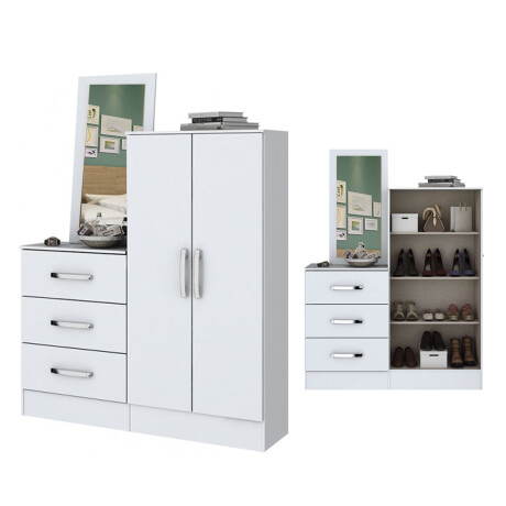 CÓMODA 3 CAJONES 2 PUERTAS GUARDARROPA ESTANTERÍA CON ESPEJO BLANCO