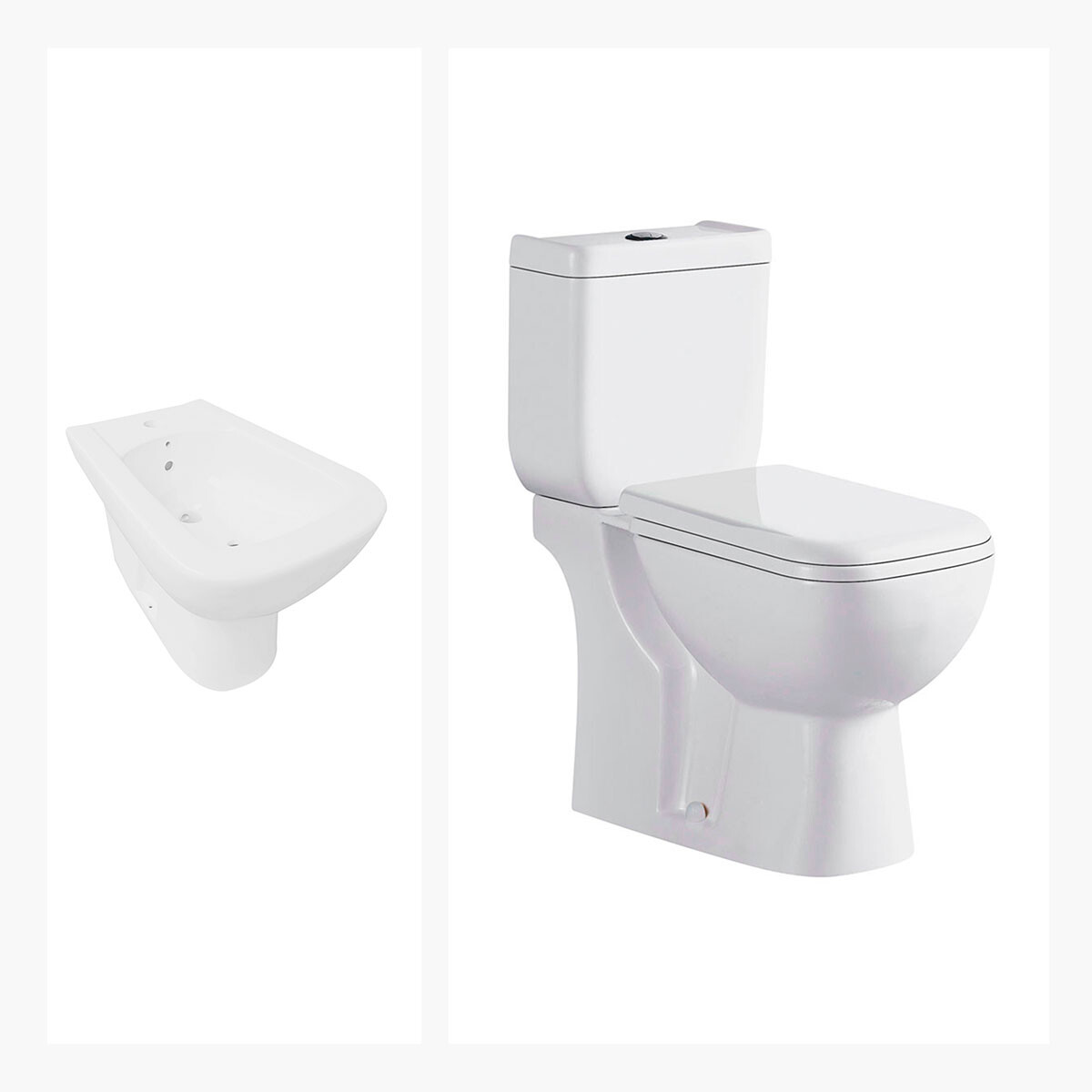 JUEGO DE INODORO CON MOCHILA TAPA Y BIDET DESCARGA 25 CM LINEA MALAWI MARCA AQUALIA 