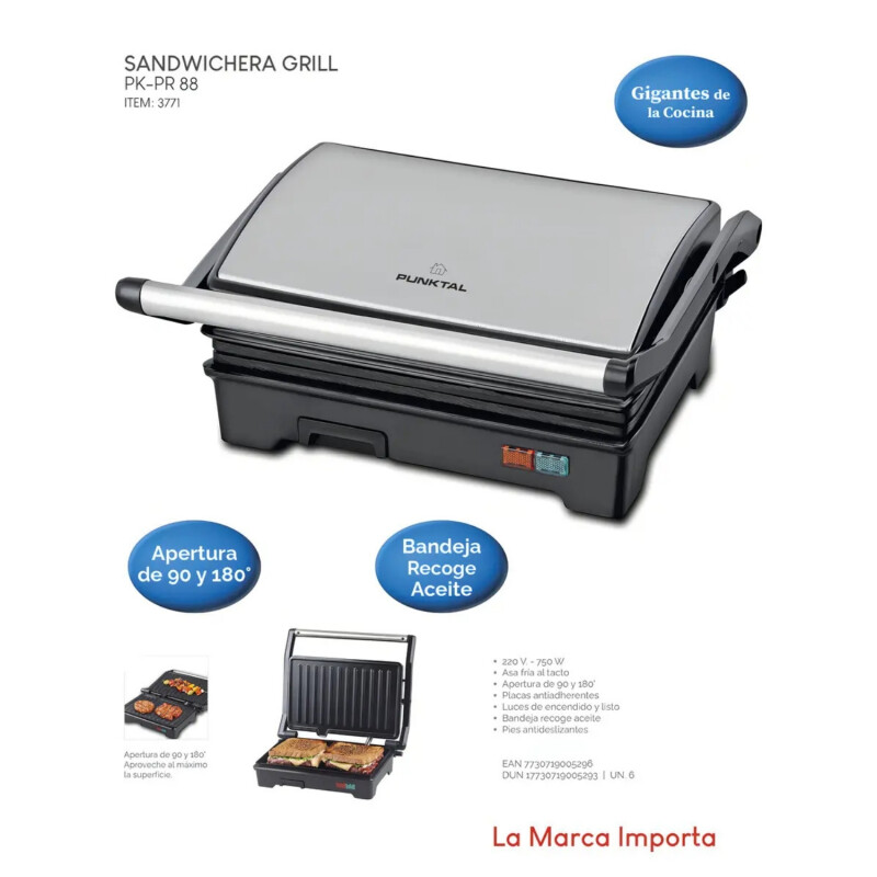 Sandwichera Grill Punktal Antiadherente 750w Gris Sandwichera Grill Punktal Antiadherente 750w Gris