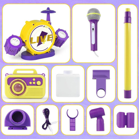 Set Musical Burbujero Batería Micrófono Sonido Y Luz Amarillo