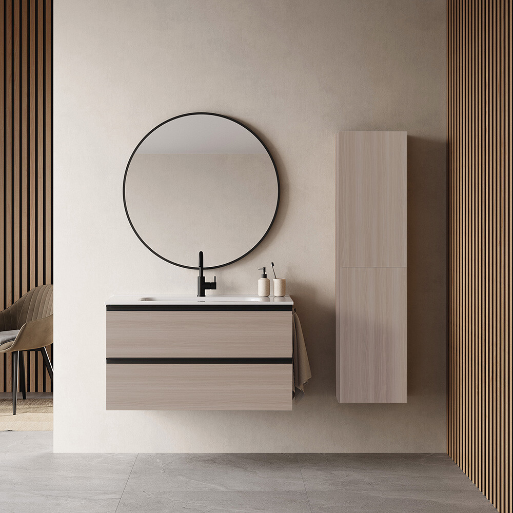 CONJUNTO MUEBLE DE BAÑO MODELO VIDA 80 CM COLOR GRIS ARENADO CON MESADA Y ESPEJO Conjunto Mueble De Baño Modelo Vida 80 Cm Color Gris Arenado Con Mesada Y Espejo