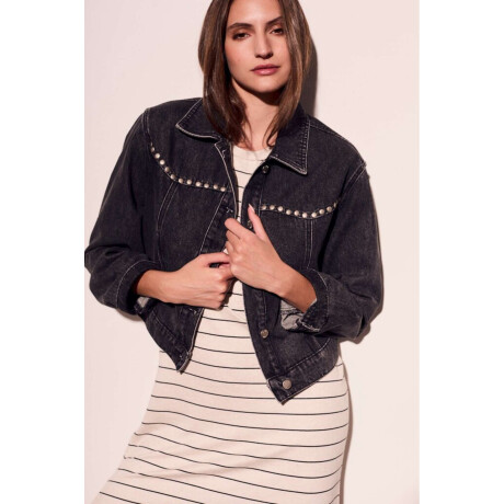 Campera Denim Tachas Gris Oscuro