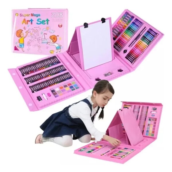 Set Kit Arte Dibujo Y Pinturas 208 Piezas Valija Infantil Variante Color Rosa