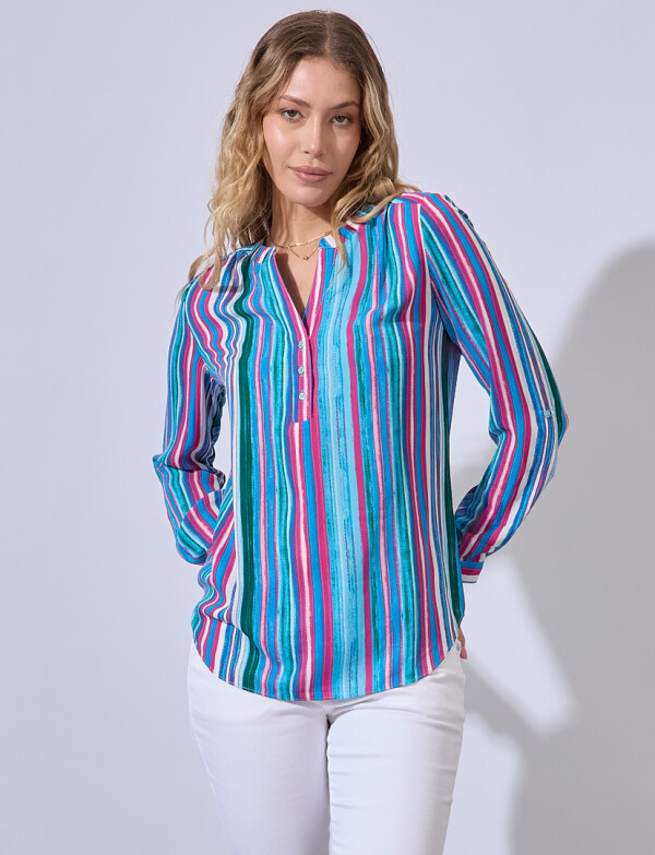 Blusa Botones Printed AZUL/MULTI