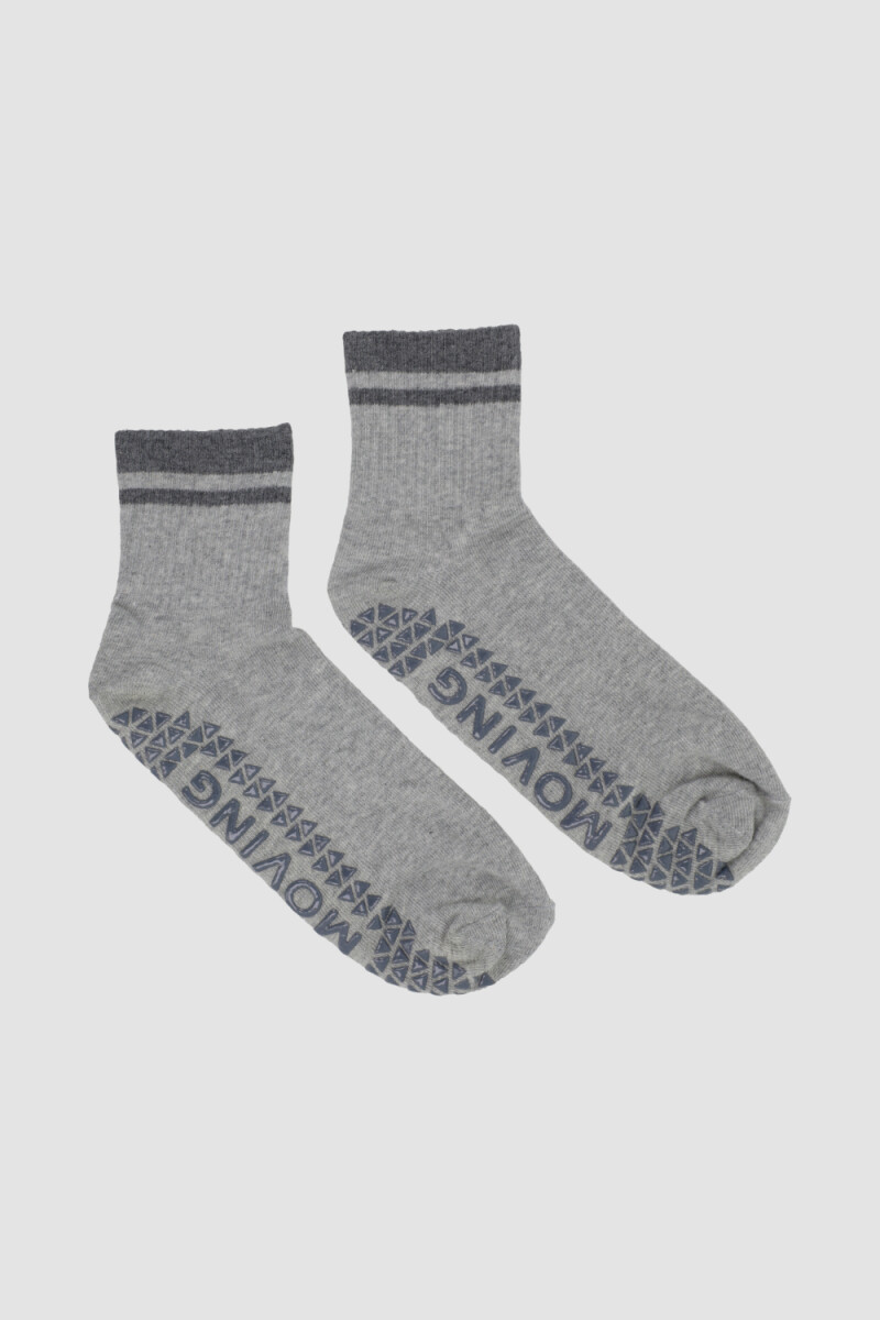 Media pilates con <br /> antideslizante 1/2 caña <br /> acanalada - Gris 