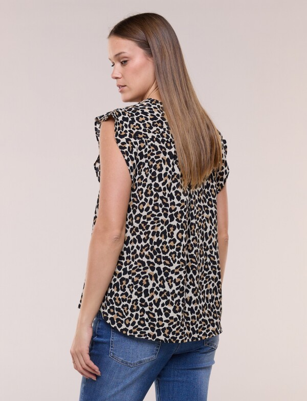 Blusa Holgada Manga Casquillo Con Volado MULTI/BEIGE