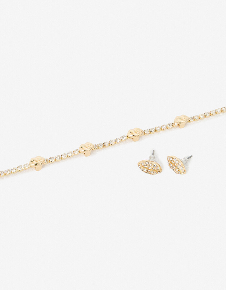 Bijouterie Set Sets temáticos Set De Aros Pasantes Y Choker Boquitas - Dorado