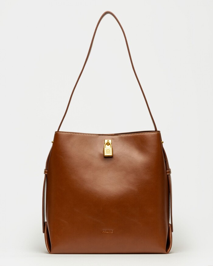 Bolso The Lock en efecto cuero liso Tabaco