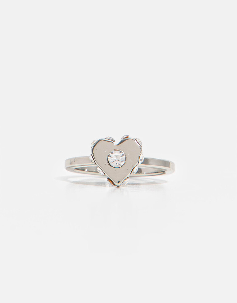 Anillos Chicos Strass Anillo De Corazón - Plateado Rodio
